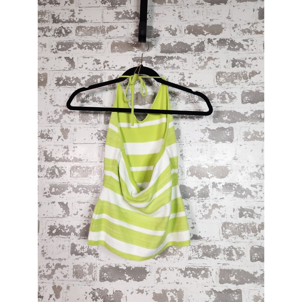 Vintage Y2k Halter Top Medium Green Striped Knit Summer Resortwear Beach Coastal - Picture 4 of 10